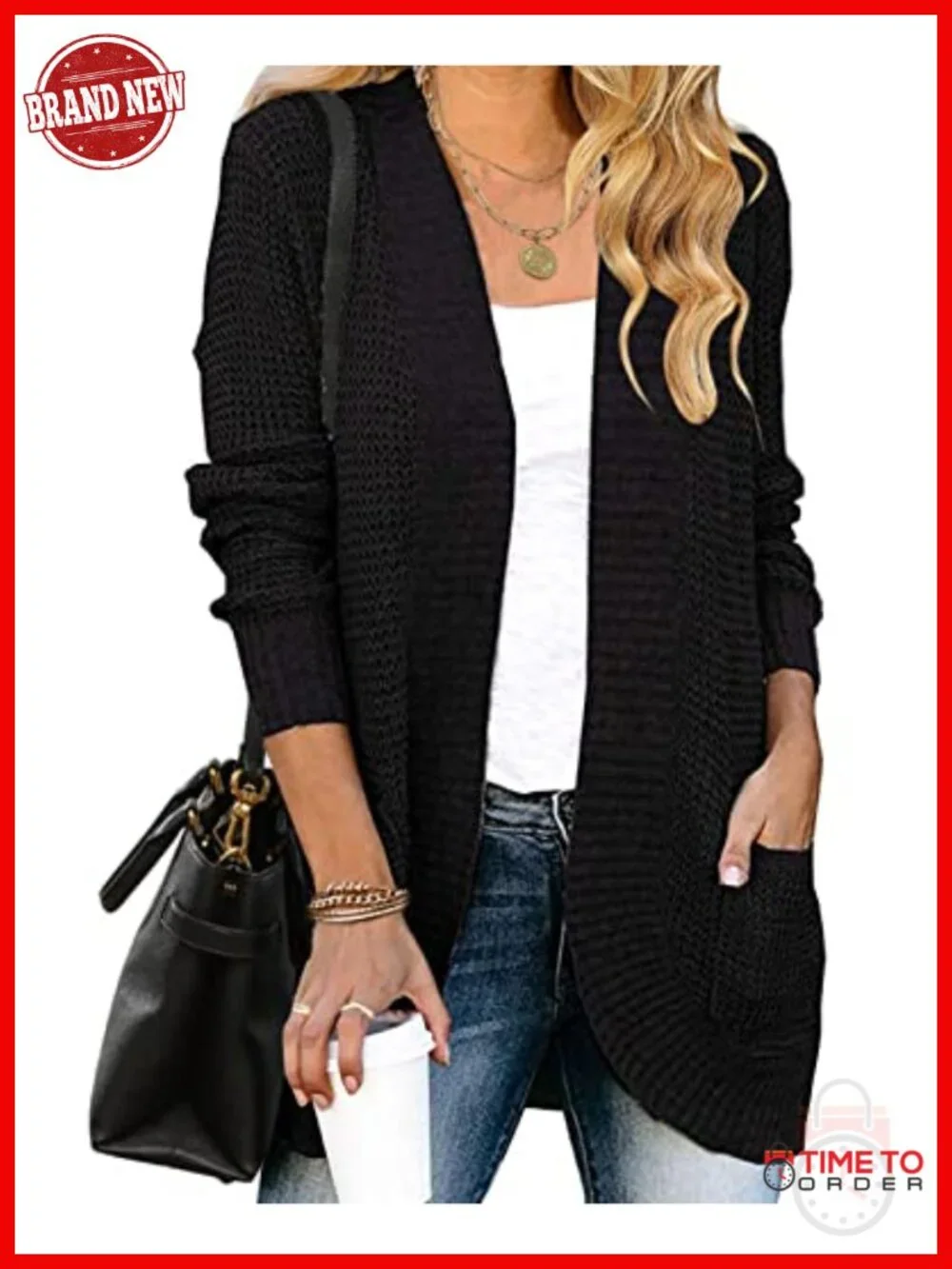 Long Sleeve Open Front Chunky Knit Draped Cardigan Sweater Outwear